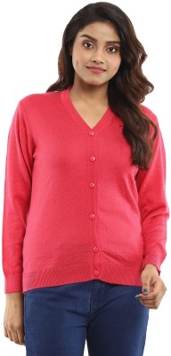 V-MART Solid V Neck Casual Women Pink Sweater