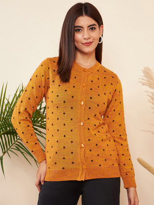 Modeve Polka Print Round Neck Casual Women Yellow Sweater