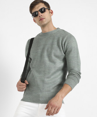 CAMPUS SUTRA Striped, Colorblock Round Neck Casual Men Green Sweater