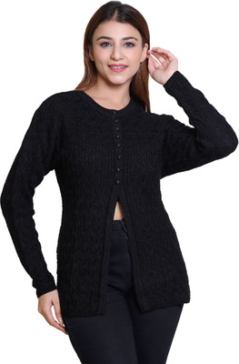 Varenyam Self Design Round Neck Lounge Wear Women Black Sweater