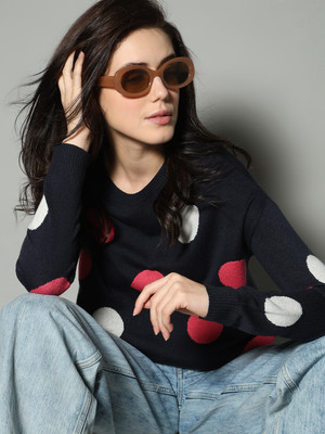 VERO MODA Geometric Print Round Neck Casual Women Multicolor Sweater