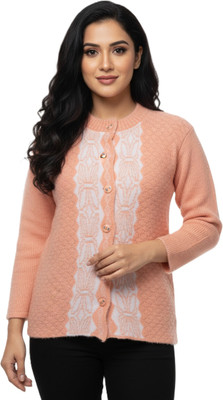 Kriti Striped Round Neck Casual Women Orange Sweater