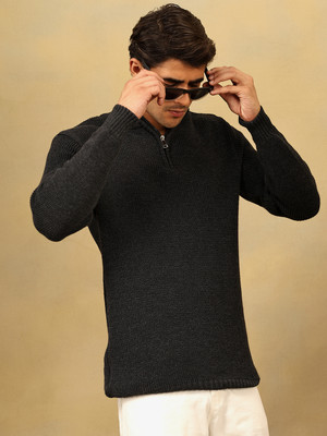 KVETOO Self Design Collared Neck Casual Men Grey Sweater