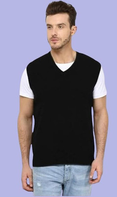 Super Weston Trend Solid V Neck Casual Men Black Sweater