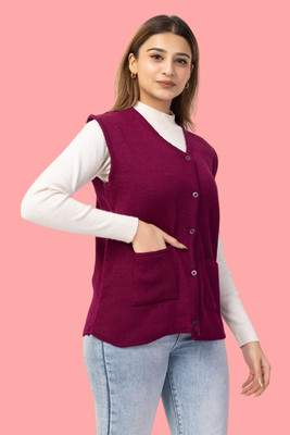 Harjot Self Design V Neck Casual Women Purple Sweater