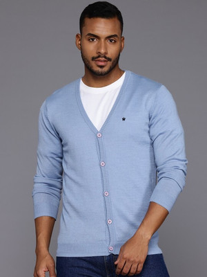 LOUIS PHILIPPE Solid V Neck Formal Men Light Blue Sweater