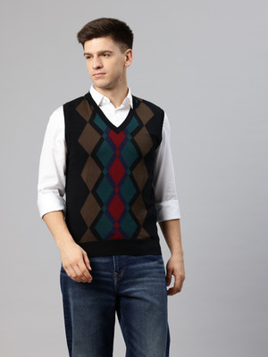 PIERRE CARLO Colorblock V Neck Casual Men Multicolor Sweater