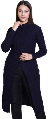 Dartline Solid High Neck Casual Women Dark Blue Sweater