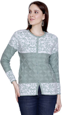 HITTIKA Self Design Round Neck Casual Women Light Green Sweater