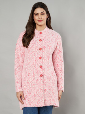 eWools Woven Mandarin Neck Casual Women Pink Sweater