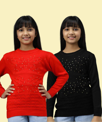 ANIXA Woven Round Neck Casual Girls Multicolor Sweater