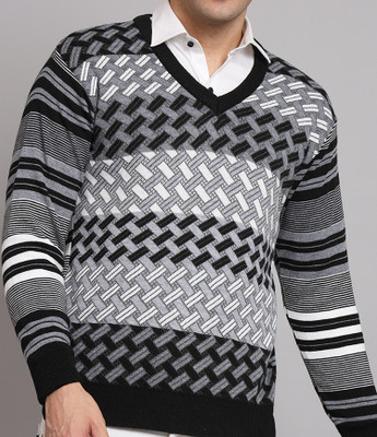 eWools Self Design V Neck Casual Men Multicolor Sweater