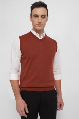 Allen Solly Solid V Neck Casual Men Maroon Sweater