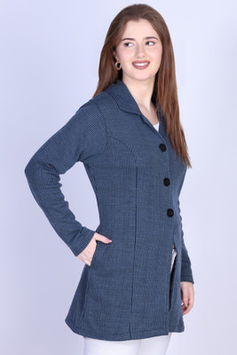 METRONAUT Solid Collared Neck Casual Women Blue Sweater