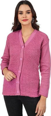 Shunit creation Self Design V Neck Lounge Wear Women Purple Sweater