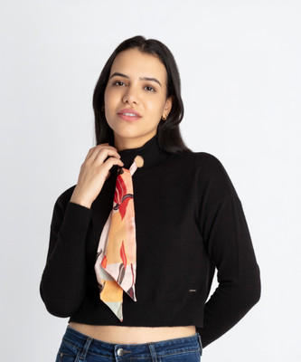 Status Quo Solid Turtle Neck Casual Women Black Sweater