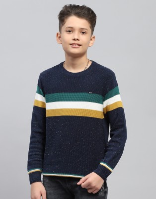 MONTE CARLO Striped Round Neck Casual Boys Dark Blue Sweater