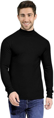 ZAKOD Solid High Neck Casual Men Black Sweater
