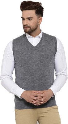 513 Solid V Neck Casual Men Grey Sweater