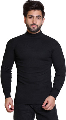 kugarments Solid High Neck Casual Men White Sweater