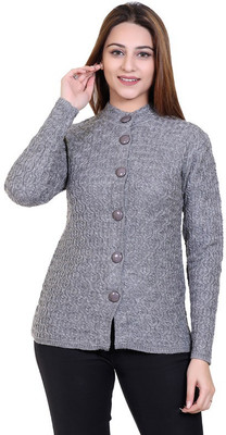 Dartline Self Design Round Neck Casual Women Grey Sweater