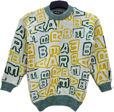 Juniorx Woven Round Neck Casual Boys & Girls Green Sweater