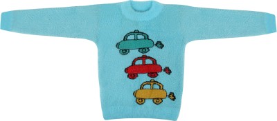 Trendy World Printed Round Neck Casual Baby Boys & Baby Girls Light Blue Sweater