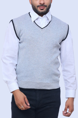 urban trees Woven V Neck Casual Men Grey Sweater