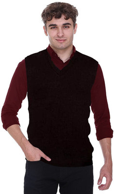 Ravi Gold Print Solid V Neck Casual Men Black Sweater