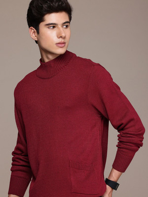 French Connection Solid Turtle Neck Casual Men Maroon Sweater