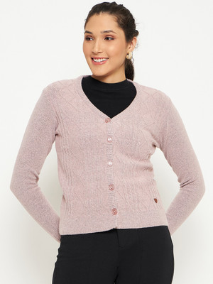 DUKE Self Design V Neck Casual Women Pink Sweater