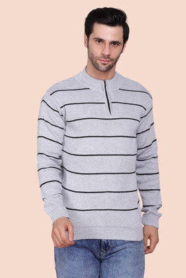 KIPEKEE Striped High Neck Casual Men Grey Sweater