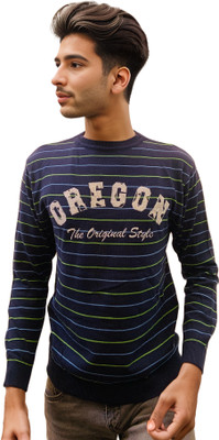 FORWARDS Striped Round Neck Casual Men Dark Blue Sweater