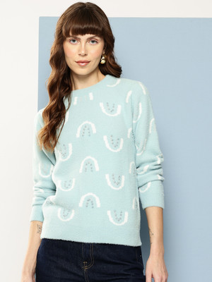 METRONAUT Solid Round Neck Casual Women Light Blue Sweater