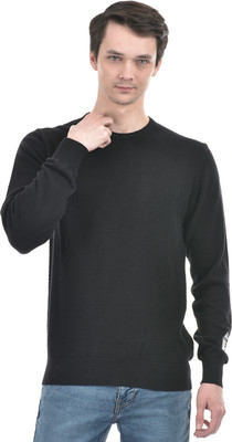 NUMERO UNO Solid Round Neck Casual Men Black Sweater