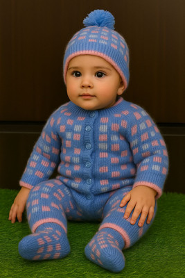 TAARISHHI Solid Mandarin Neck Casual Baby Boys & Baby Girls Blue Sweater