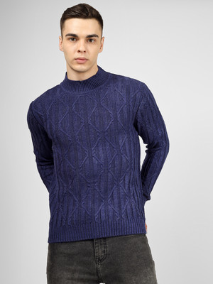 INVICTUS Self Design Round Neck Casual Men Blue Sweater