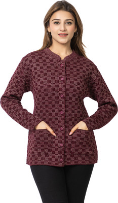 TWENTY ME Printed Mandarin Neck Casual Women Maroon Sweater