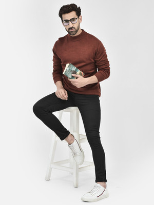 CRIMSOUNE CLUB Solid Round Neck Casual Men Orange Sweater