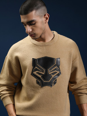 HIGHLANDER Self Design Round Neck Casual Men Beige Sweater