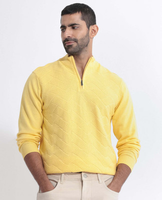 RARE RABBIT Solid Turtle Neck Casual Men Yellow Sweater