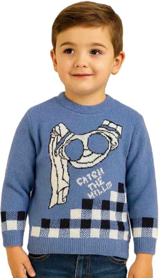 Juniorx Woven Round Neck Casual Boys & Girls Blue Sweater