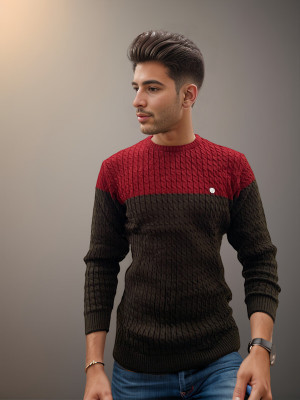 FORWARDS Colorblock Round Neck Casual Men Brown Sweater
