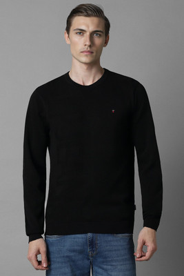 LOUIS PHILIPPE Solid Crew Neck Casual Men Black Sweater
