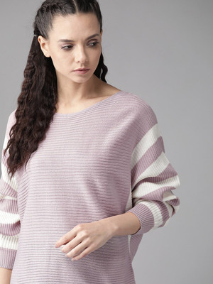 Roadster Woven Round Neck Casual Women Purple Sweater