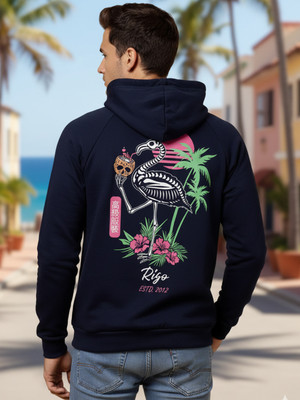 RIGO Printed Hooded Neck Casual Men Blue Sweater