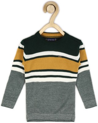 Allen Solly Striped Crew Neck Casual Boys Green Sweater