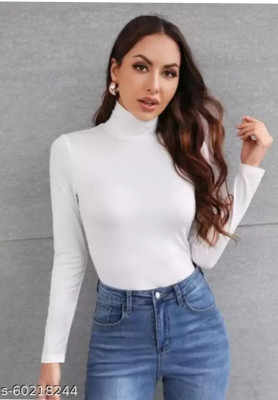 NEELAMGARMENT Solid Turtle Neck Casual Women White Sweater