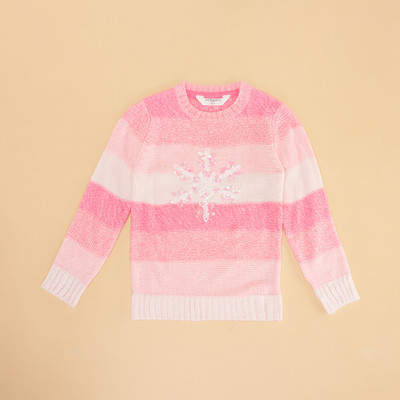 Pantaloons Junior Self Design Round Neck Casual Girls Pink Sweater