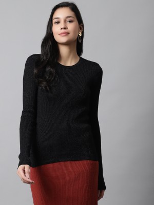 Nobarr Solid Round Neck Casual Women Black Sweater